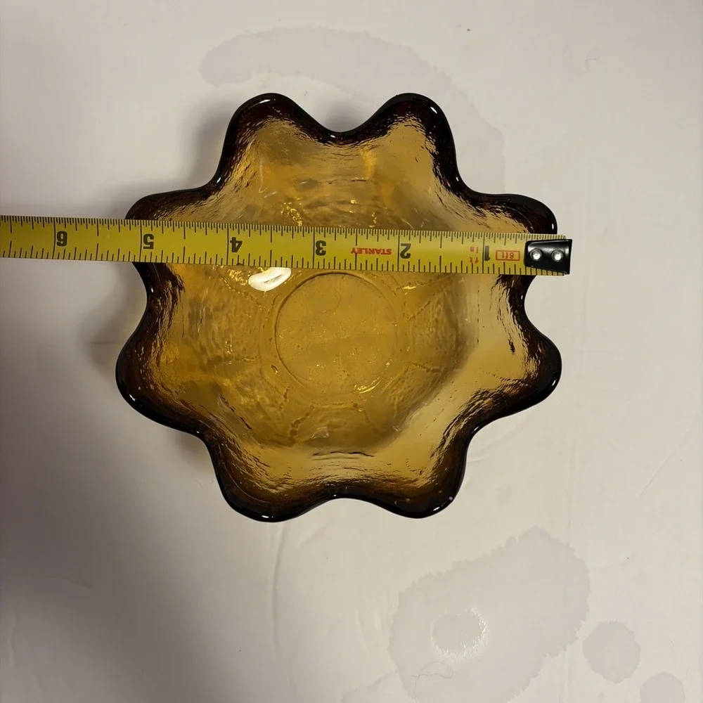 Vintage Blenko Glass Yellow Amber 8 Petal Lotus Bowl 5.5
